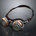 Steampunk Style Leather Goggles With Copper Frames And Green Lenses 3d model