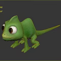 Cute Green Cartoon Chameleon Character With Big Eyes And 3D Model Design