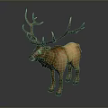 Realistic Deer Figurine With Large Antlers And Brown Fur Standing On Gray Background