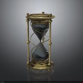 Ornate Hourglass With Gold Frame And Silver Glass Showing Reflection On Black Surface