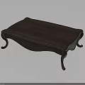 Dark Wooden Coffee Table With Carved Details And Curved Legs In Traditional Style