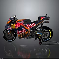 Red Bull KTM Racing Motorcycle On Stand With Red Blue Livery In Studio