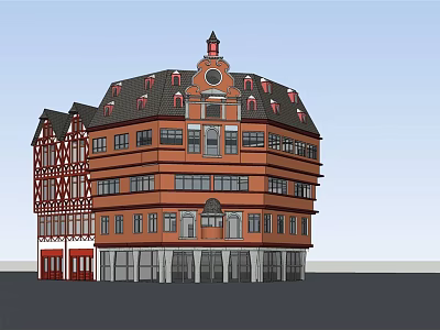 Multi Story Commercial Complex With Orange Facade And Ground Floor Shops 3d model
