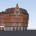Multi Story Commercial Complex With Orange Facade And Ground Floor Shops