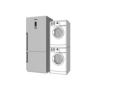 Stackable Washing Machine Unit Next To Refrigerator In Home Laundry Room 3d model