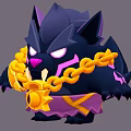 Cartoon Black Feline Creature Character With Purple Accents Yellow Chain And Sharp Fangs