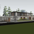 Modern Detached Villa Waterfront Sunset Reflection Glass Facade Trees And Evening Lighting