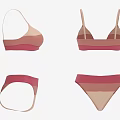 Pink And Beige Striped Bikini Set With Triangle Top And Minimalist Design