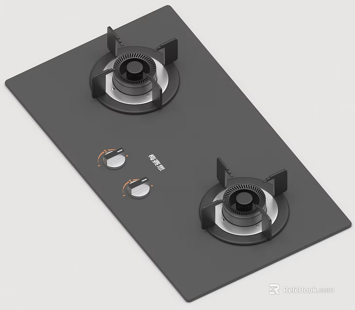 Household Double Burner Gas Stove with Black Panel and Control Knobs for Home Kitchen Use 3d model 