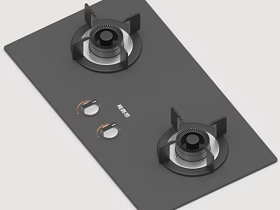 Household Double Burner Gas Stove with Black Panel and Control Knobs for Home Kitchen Use 3d model