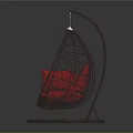 Modern Teardrop Rattan Hanging Chair With Red Cushions And Circular Base