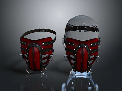 Red Leather Fashion Masks With Metal Studs And Black Straps Design 3d model