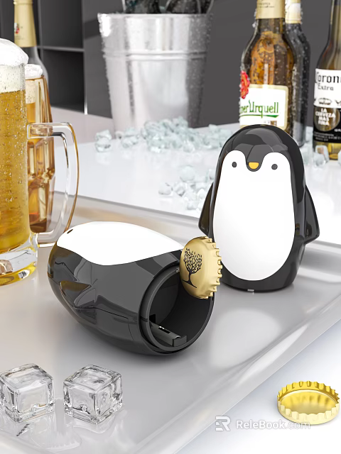 Penguin Shaped Bottle Openers For Beer With Ice Cubes And Bar Tools 3d model 