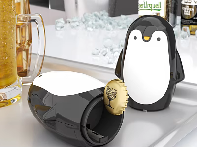 Penguin Shaped Bottle Openers For Beer With Ice Cubes And Bar Tools 3d model