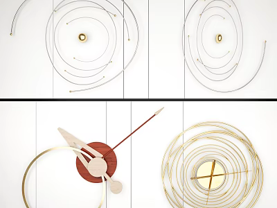 Elegant Modern Wall Decor With Circular Metal Lines Gold Accents And Red Base 3d model