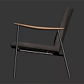 Gray Leather Leisure Chair With Wooden Arms And Metal Legs Modern Design