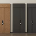 Three Modern Security Doors Brown Wood Grain Black Dark Gray With Silver Handles Interior 3d model