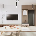 Modern Dining and Living Room Interior With Wooden Walls White Dining Table And Chairs