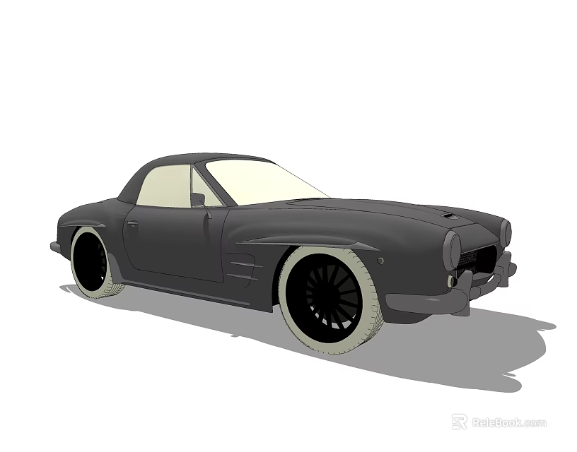 Black Vintage Two Door Car With Large Wheels And Sleek Design 3d model 