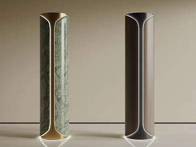 Modern Decorative Columns With Gold And Dark Frames Marble And Wooden Textures 3d model