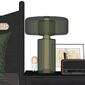 Modern Table Lamp With Striped Glass Base And Translucent Shade In Bedroom Setting