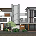Modern Detached Villa Exterior Design With White And Wooden Facade Large Windows And Greenery