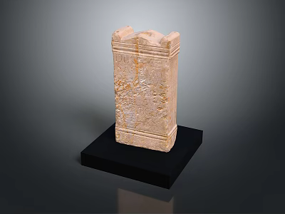 Light Colored Stone Artifact Placed On Black Base With Carved Patterns 3d model