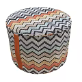 Round Woven Ottoman Featuring Colorful Zigzag Pattern In Orange Gray Beige Black 3d model