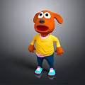 Orange Cartoon Dog Character With Big Eyes Yellow Shirt Blue Pants And Colorful Shoes