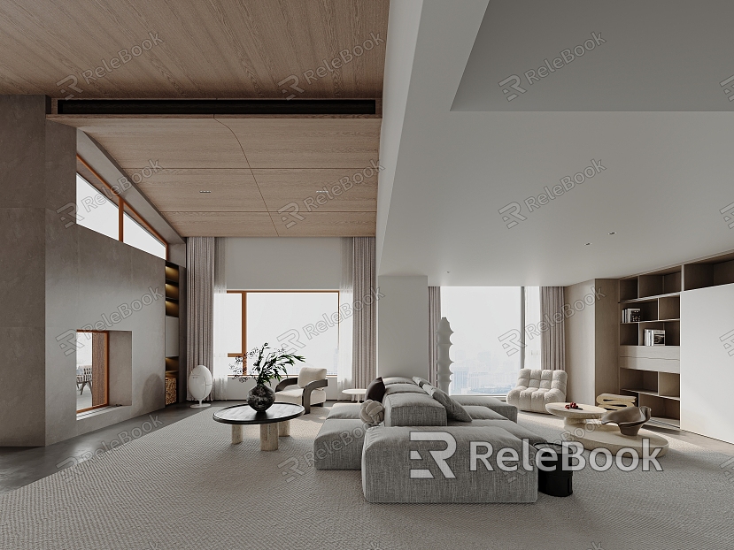 Modern Minimalist Villa Living Room Pick-up Empty Villa Living Room Duplex Living Room model