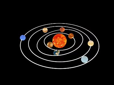 Solar System Representation Featuring Sun And Planets In Circular Orbits 3d model