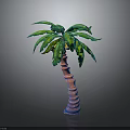 Green Leaf Palm Tree With Pink And Blue Trunk On Gray Background 3d model