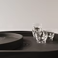 Stylish Dinnerware Set with Black Wooden Tray Circular Small Tray and Transparent Glass Cups