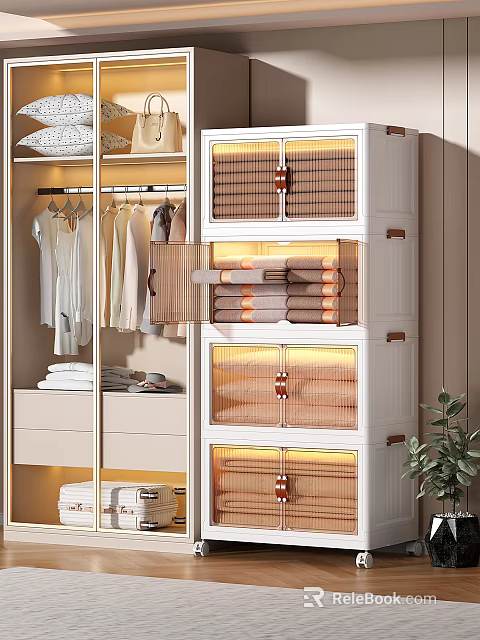 Organized Clothes in Modern Wardrobe With Hanging Garments and Folded Storage 3d model 
