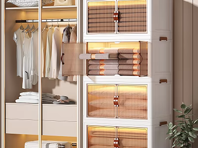 Organized Clothes in Modern Wardrobe With Hanging Garments and Folded Storage 3d model