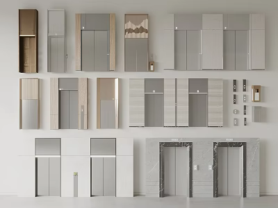 Modern Elevator Door Panel Designs With Various Materials And Control Panels 3d model