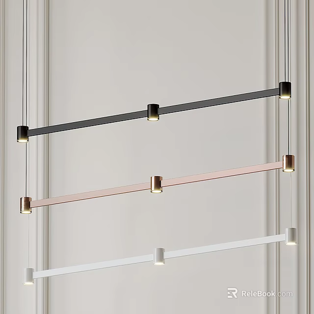 Modern Linear Pendant Lights With Black Rose Gold And White Minimalist Design 3d model 