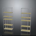 Two Modern Minimalist Shelving Units With White Metal Frame And Wooden Tiers