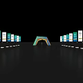 China Eurasia Expo Conference Venue With Podium Backdrop Tables Chairs And Water Bottles
