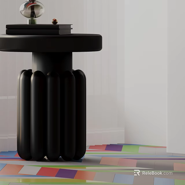 Modern Black Side Table With Rounded Cylindrical Columns Base For Minimalist Spaces 3d model