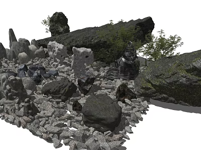 Natural Stone And Wood Elements In Rustic Outdoor Garden Landscape Setup 3d model