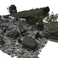 Natural Stone And Wood Elements In Rustic Outdoor Garden Landscape Setup