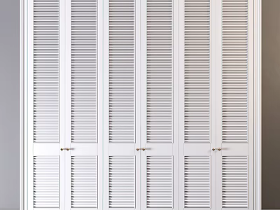 Stylish White Modern Wardrobe With Louvered Doors And Built in Design 3d model