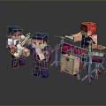 Pixelated Characters Forming Band With Guitar Drums And Singing Performance