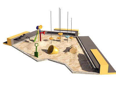 Outdoor Playground Equipment With Sandpit Swings Slide And Climbing Poles 3d model