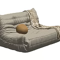 Light Gray Single Sofa With Pleated Design Brown Ball And Plaid Blanket