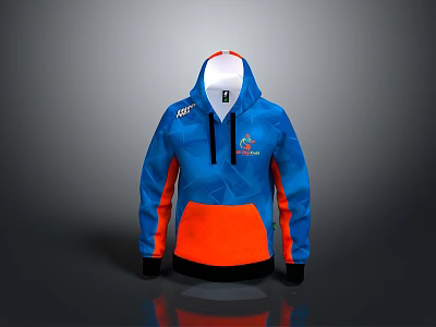 Blue And Orange Zip Up Hoodie With Geometric Pattern For Casual Wear 3d model