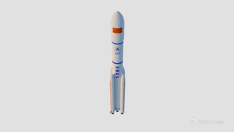 White Space Rocket Model With Orange And Blue Stripes And CNSA Logo 3d model 