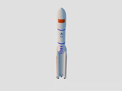White Space Rocket Model With Orange And Blue Stripes And CNSA Logo 3d model