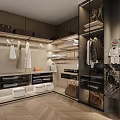 Modern Closet Interior Design With Clothes Bedding Bags And Marble